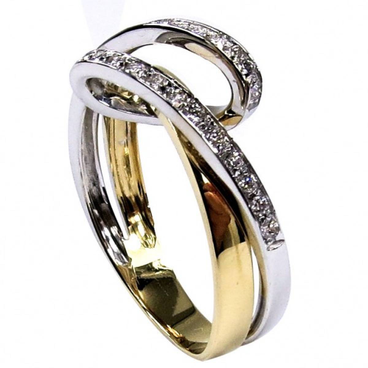 Anel de noivado em ouro bicolor de 9 e 19,2 kts, com diamantes ou zircónias