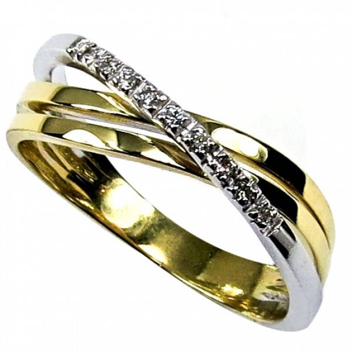 Anel de Noivado em ouro bicolor de 19 kts, com Diamante ou Zircónias