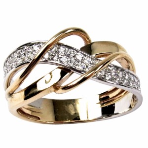 Anel de Noivado em ouro bicolor com diamantes ou zircónias 