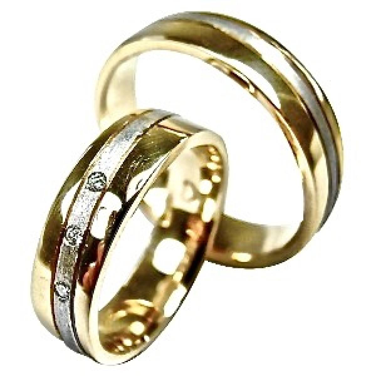 Alianças de Casamento em Ouro Bicolor com 3 Diamantes de 0,06CTS