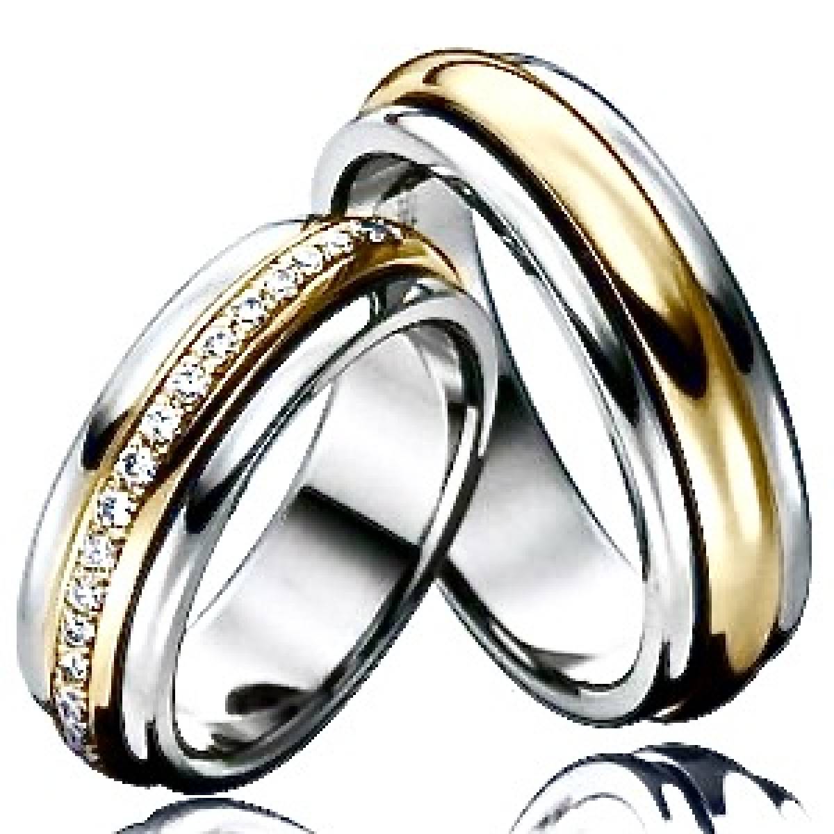 Alianças de Casamento em Ouro Bicolor de 9 e 19,2 kts, c/ Diamantes 